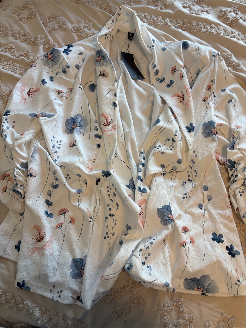 SHEIN White Floral dress jacket with Blue & Pink Blooms